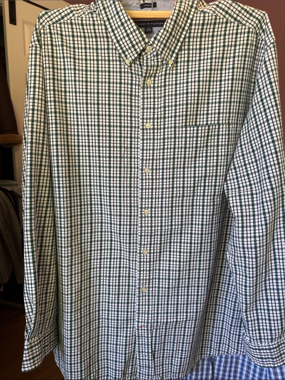 Tommy Hilfiger Green and White Plaid Button-Down Shirt
